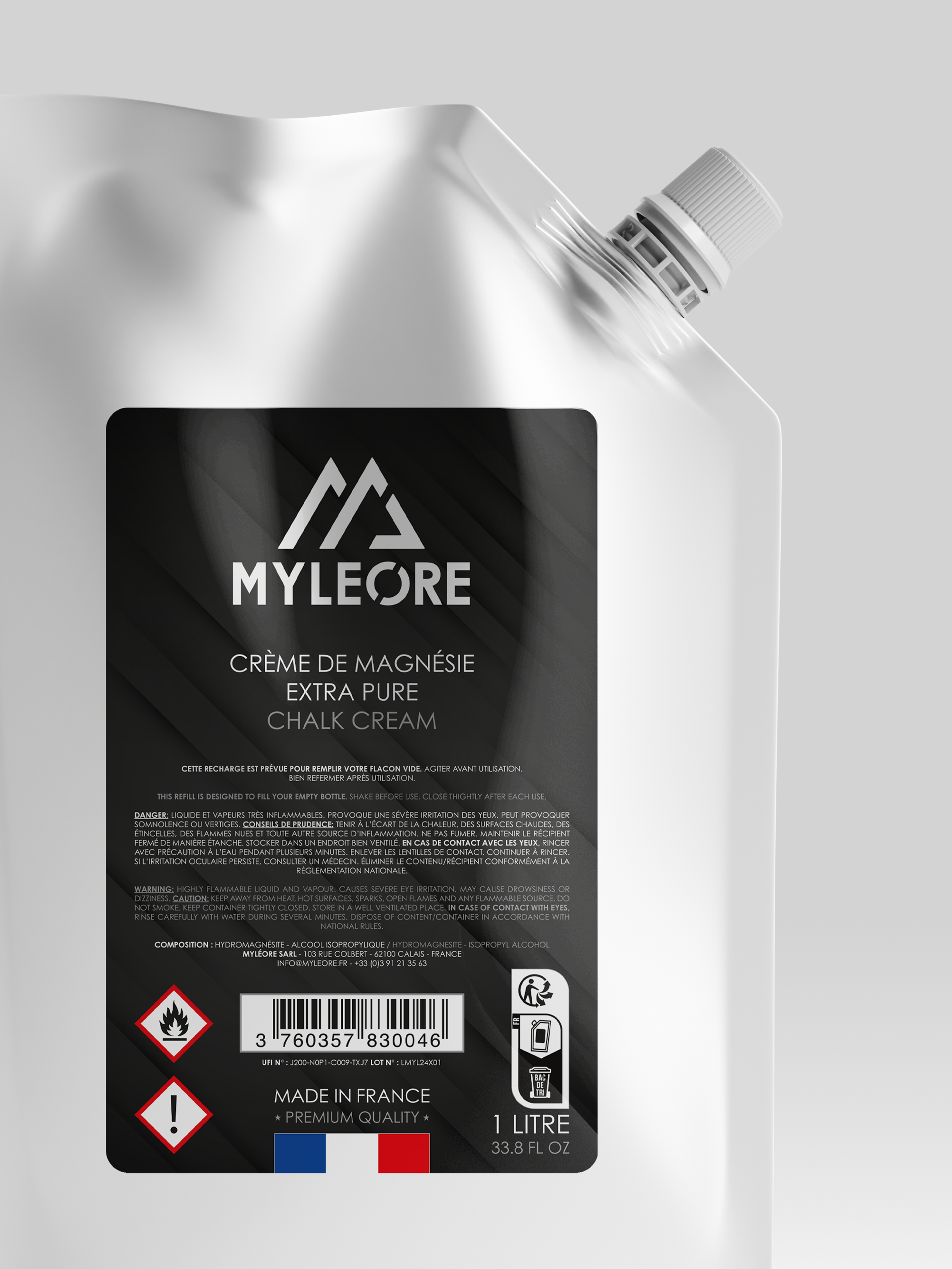Myléore magnésie liquide crème 1 L recharge économique